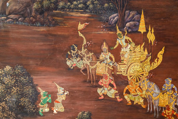 Mural paintings at Wat Phra Kaew in Bangkok, Thailand