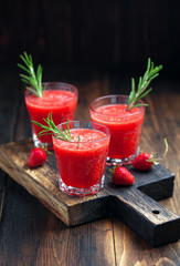Strawberry Smoothie with rosemary, selective focus