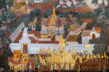 Mural paintings at Wat Phra Kaew in Bangkok, Thailand © coward_lion