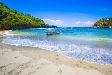 Naklejka premium Tropical coastline of Nusa Penida island.