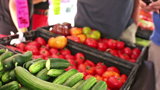 Summer farmers market on Main Street in Parker, Colorado.