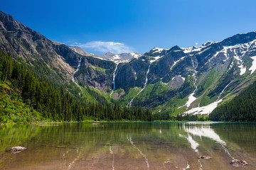 Naklejka na ściany i meble Scenic mountain views, Avalanche Lake, Glacier National Park Mon