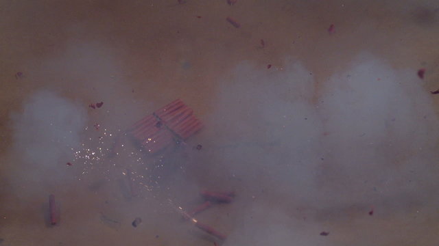 Firecrackers exploding in super slow motion