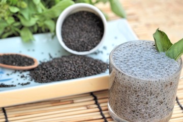 Basil seeds for fiber beverage and raw seed