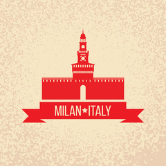 Grunge rubber stamp with symbol of Milan, Italy