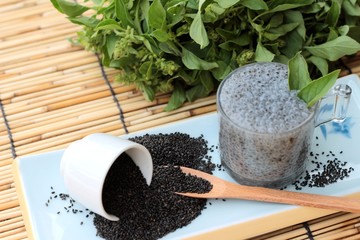 Basil seeds for fiber beverage and raw seed