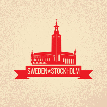 Stockholm Skyline with the symbol of Sweden