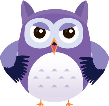 Angry cute vector purple owl