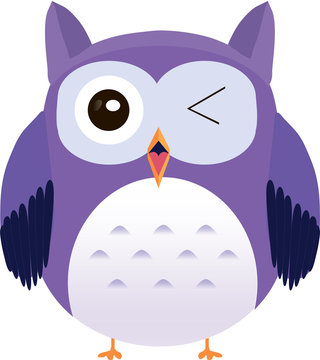 Cute vector purple owl slyly winking