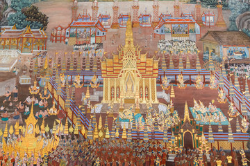 Mural Paintings at Wat Phra Kaew in Bangkok, Thailand