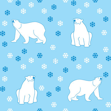 vector seamless pattern polar bears and snowflakes