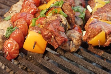 Homemade Beef Shish Kabobs with Peppers and Mushrooms
