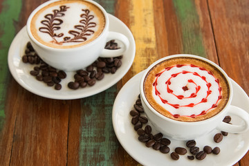 coffee latte art on the wood desk