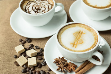  Latte Coffee art on the wooden desk.