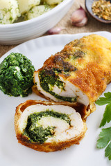 Chicken roll stuffed with spinach and roasted mushroom