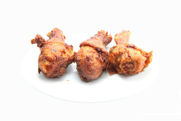 Chicken leg fried on white background