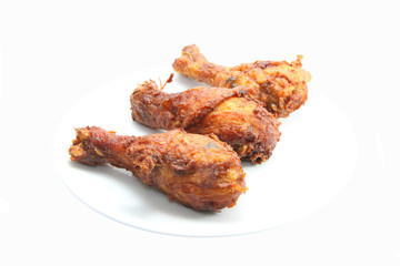 Chicken leg fried on white background
