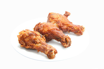 Chicken leg fried on white background