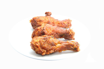 Chicken leg fried on white background