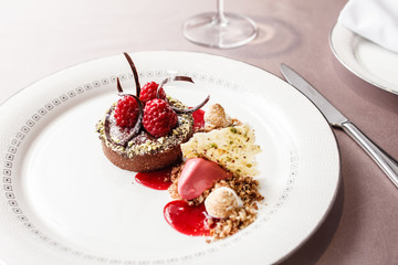 chocolate cake with raspberries