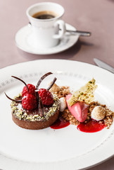 chocolate cake with raspberries