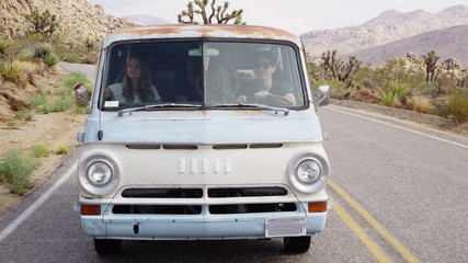 Group of young friends on a road trip