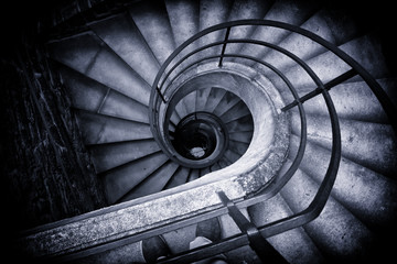 Spiral Staircase Winding Down in Historic Building