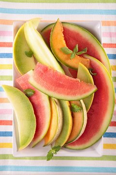 watermelon,green and cantaloupe melon
