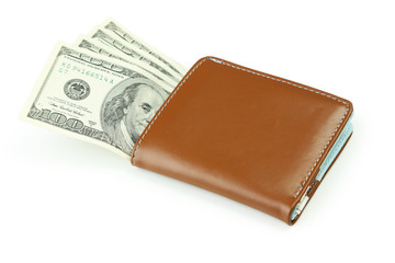 Wallet with dollars banknotes isolated on white