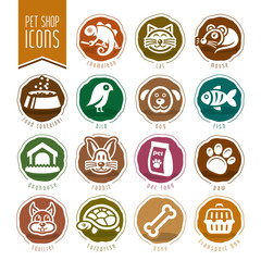 Pet, vet, pet shop icon set