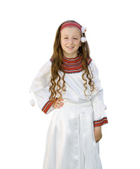little girl in national clothes on a white background