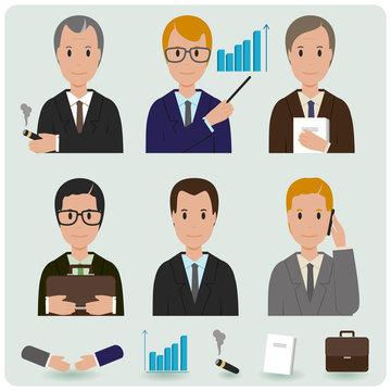 Business people and icons set. Vector illustration