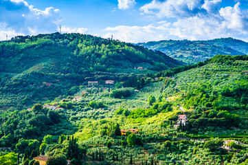 Tuscany green hills panoramic landscape, Tuscany, Italy.