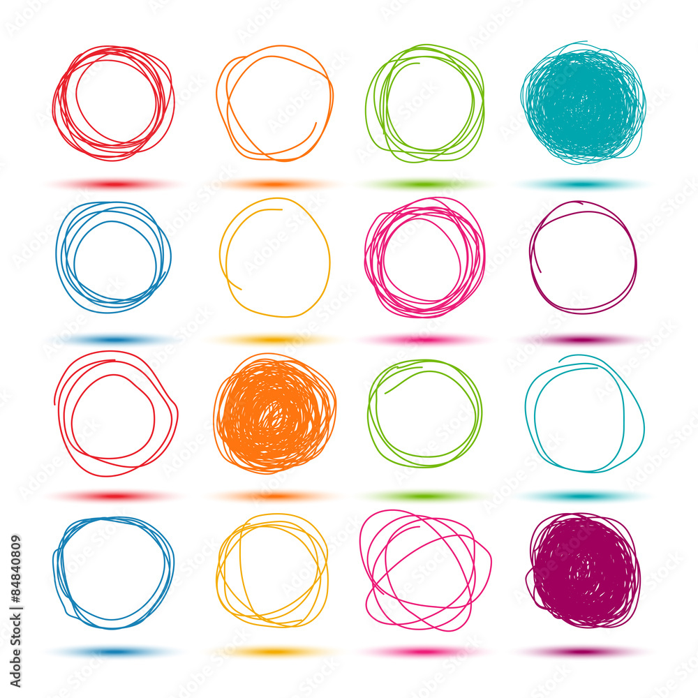 Poster set of colorful hand drawn scribble circles vector design template