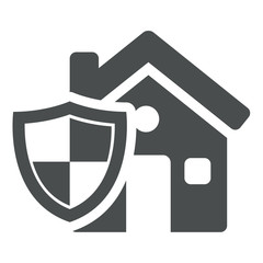 Icono casa con simbolo escudo gris