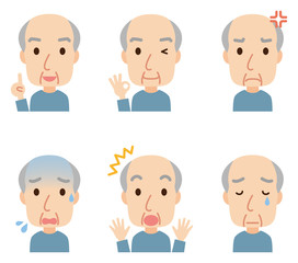 高齢者　男性　表情ポーズ　セット