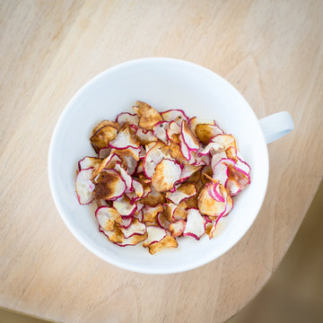 Homemade Radish Chips in a Cup