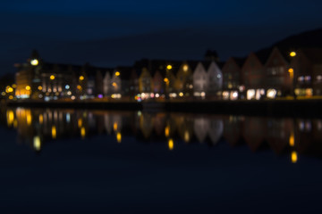 Fototapeta na wymiar blured lights from Bergen city, Norway. 
