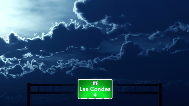 Passing under Las Condes Chile Highway Road Sign at Night
  