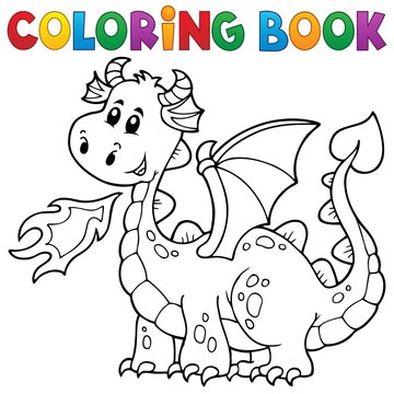 Coloring book with happy dragon