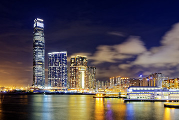 hong kong office buildings at night