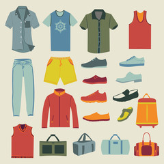 Set of Fashion men clothes and accessories icons