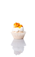 Mini pavlova with strawberry topping over white background