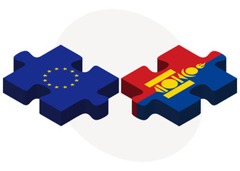 European Union and Mongolia Flags in puzzle