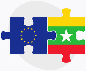 European Union and Myanmar Flags in puzzle