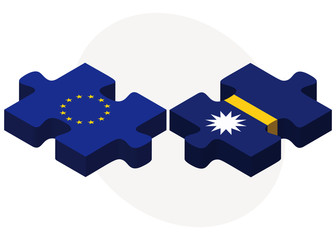 European Union and Nauru Flags in puzzle