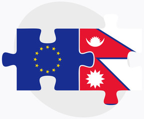 European Union and Nepal Flags in puzzle