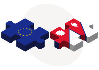 Obraz premium European Union and Nepal Flags in puzzle