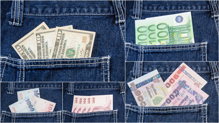 banknotes in jeans
