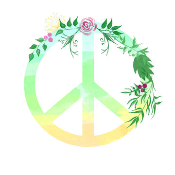 art print canvas background illustration peace sign - symbol icon watercolor illustration